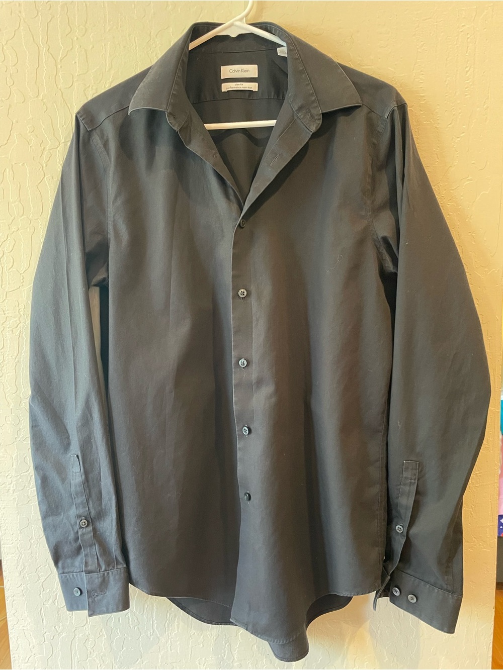 Calvin Klein Slim Fit Black Dress Shirt 15.5 34/35 Performance Non-Iron Cotton